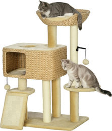Patootie Fruitie Katzenbaum mit Katzenhaus, Kissen, Bodenmatte und Rampe in Natur und Beige 60 x 40 x 98 cm – Bild 1 von 1