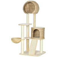 Produktbild von Patootie Fruitie Katzenbaum mit Kratzstamm aus Natursisal, 2 Höhlen, Plattform, Hängematte und Plüsch-Wasserhyazinthe, beige, 60 x 60 x 150 cm
