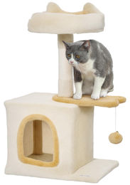 Patootie Fruitie Katzenbaum mit Liegefläche und Versteck aus Holz, Plüsch und Sisal, 40 x 30 x 72 cm, beige und gelb – Bild 1 von 1
