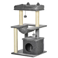 Produktbild von Patootie Fruitie Katzenbaum mit Sisalseilen, Häuschen und Hängematte aus Plüsch und Filz in Grau, 100 cm Höhe