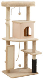 Patootie Fruitie Katzenbaum Spielturm mit Bett Häuschen und Bürste beige 132 cm hoch – Bild 1 von 1