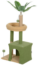 Patootie Fruitie Katzenbaum Spielturm mit Versteck Bett Kratzstämmen Bällen und Blättern Grün 44 x 30 x 98 cm – Bild 1 von 1