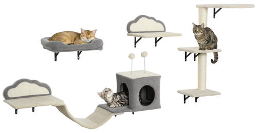 Patootie Fruitie Katzenbaum Wandmontage 4-teiliges Set mit Sisal-Kratzflächen beige – Bild 1 von 1