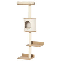 Produktbild von Patootie Fruitie Katzenbaum Wandmontiert mit Holzplattformen, Höhle und Sisal-Kratzstämmen in Beige und Eiche