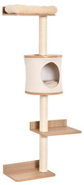 Patootie Fruitie Katzenbaum Wandmontiert mit Holzplattformen, Höhle und Sisal-Kratzstämmen in Beige und Eiche – Bild 1 von 1