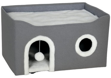 Patootie Fruitie Katzenbett für drinnen mit Kratzbaum und Hängespielzeug grau 60 x 40 x 34 cm – Bild 1 von 1