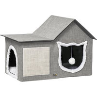 Produktbild von Patootie Fruitie Katzenhaus mit Kratzbaum Spielball und Katzenhöhle Braun Weiß Beige 65 x 41 x 45,5 cm