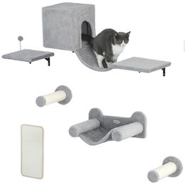 Patootie Fruitie Katzenkletterset mit Plattform, Hängematte, Leitern und Kratzbaum in Grau – Bild 1 von 1