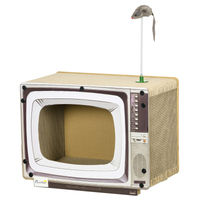 Produktbild von Patootie Fruitie Katzenkratzbaum aus Pappe in Form eines Fernsehers mit Spielzeugmaus sandfarben 43 x 23 x 32,5 cm
