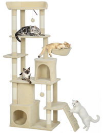 Patootie Fruitie Katzenkratzbaum beige mit 7 Stämmen, Tunnel, Plattformen und Hängematte 170 cm hoch – Bild 1 von 1