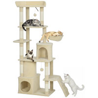 Produktbild von Patootie Fruitie Katzenkratzbaum beige mit 7 Stämmen, Tunnel, Plattformen und Hängematte 170 cm hoch