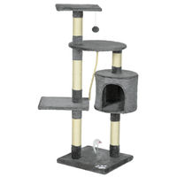 Produktbild von Patootie Fruitie Katzenkratzbaum Dunkelgrau mit Sisalstämmen Höhle Plattformen und Spielzeug 116 cm hoch
