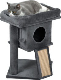 Patootie Fruitie Katzenkratzbaum für kleine Katzen mit Kratzrampe, Katzenhöhle und Hängeball Dunkelgrau 40 x 40 x 57 cm – Bild 1 von 1