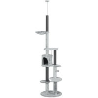 Produktbild von Patootie Fruitie Katzenkratzbaum mit Deckenspanner, Hängematte, Haus und Spielball in Grau (225-255cm)