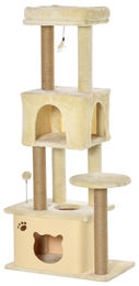 Patootie Fruitie Katzenkratzbaum mit Häuschen, Bett und herausnehmbarer Futterschale in Beige 136 cm Höhe – Bild 1 von 1