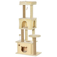 Produktbild von Patootie Fruitie Katzenkratzbaum mit Häuschen, Bett und herausnehmbarer Futterschale in Beige 136 cm Höhe