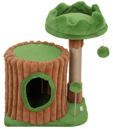 Patootie Fruitie Katzenkratzbaum mit Häuschen und Bett in Braun und Grün – Bild 1 von 1