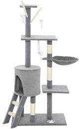 Patootie Fruitie Katzenkratzbaum mit Höhle und Spielzeug in Grau für Katzen unter 5 kg – Bild 1 von 1