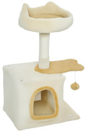 Patootie Fruitie Katzenkratzbaum mit Sitzstange und Häuschen aus Holz, Plüsch und Sisal, 40 x 30 x 72 cm, Beige und Gelb – Bild 1 von 1