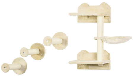 Patootie Fruitie Katzentreppe Set mit Kletterstufen Kletterwand Hängematte und Kratzbaum beige cremeweiß 4-teilig – Bild 1 von 1