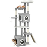 Produktbild von Patootie Fruitie Kratzbaum für Katzen als Spielturm mit 2 Höhlen, Plattformen, Hängematte und Leiter in Grau, 165 cm