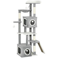 Produktbild von Patootie Fruitie Kratzbaum für Katzen als Spielturm mit 2 Höhlen, Plattformen, Hängematte und Leiter in Grau, 165 cm