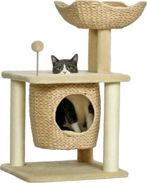 Patootie Fruitie Kratzbaum für Katzen aus Rattan und Plüsch mit Versteck und Spielball in Beige, 45 x 40 x 74 cm – Bild 1 von 2
