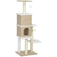 Produktbild von Patootie Fruitie Kratzbaum für Katzen aus Schaffell mit 2 Höhlen und Sisalstamm in Braun und Beige 140 cm