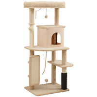 Produktbild von Patootie Fruitie Kratzbaum für Katzen in Beige mit Häuschen, Bett, Kratzpfosten und Spielball, 132 cm hoch