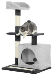 Patootie Fruitie Kratzbaum für Katzen in Grau mit Häuschen, Bett und Kratzmatte, 85 cm hoch – Bild 1 von 2