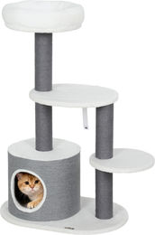 Patootie Fruitie Kratzbaum für Katzen in Weiß und Grau mit 1 Höhle, 1 Korb, 2 Plattformen und Juteseilsäulen – Bild 1 von 3
