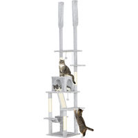 Produktbild von Patootie Fruitie Kratzbaum für Katzen mit Deckenspanner höhenverstellbar 225-255 cm in Hellgrau mit 6 Ebenen, Katzenhöhle und Hängematte aus Sisal
