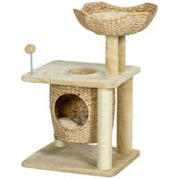 Produktbild von Patootie Fruitie Kratzbaum für Katzen mit Katzenhöhle, Liegeplattform und Spielball in Beige aus Plüsch und Jute, 45x40x74cm