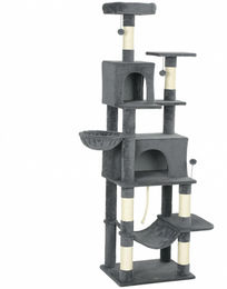 Patootie Fruitie Kratzbaum für Katzen mit Plattform, Bett, Höhlen und Sisalstämmen Grau 60 x 48 x 202 cm – Bild 1 von 1