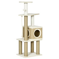 Produktbild von Patootie Fruitie Kratzbaum für Katzen mit Sisal-Kratzstämmen, Höhle und Spielzeug, 128 cm hoch, Beige