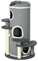 Patootie Fruitie Kratztonne für Katzen mit 2 Katzenhöhlen und 4 Liegeflächen in Grau und Weiß, 57 cm x 57 cm x 99 cm – Bild 1 von 4