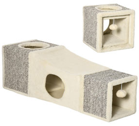 Patootie Fruitie Kratztunnel für Katzen mit 2 Verstecken und Spielbällen aus Plüsch und Sisal in Braun und Beige, 98 cm x 30 cm x 30 cm – Bild 1 von 2
