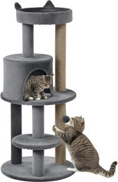 Patootie Fruitie Multifunktionaler Katzenbaum in Grau mit Kratzstämmen, Plattformen, Versteck und Spielzeug Durchmesser 48 cm Höhe 104 cm – Bild 1 von 1