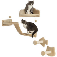 Produktbild von Patootie Fruitie Wandmontierter Katzenbaum mit 2 Sisalstämmen, Doppelplattform, flexibler Leiter und Sprungplattform in Beige