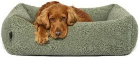 PAW WOW Hundebett Sven Orthopädisches Hundekörbchen mit Memory Foam Teddy-Stoff Grün Größe M – Bild 1 von 8