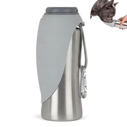 PAW WOW Paula Hundetrinkflasche aus Edelstahl 500ml für unterwegs in Weiß oder Grau - 500 ml – Bild 1 von 8