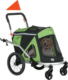 PawHut 2-in-1 Fahrradanhänger und Hundebuggy für mittelgroße Hunde mit Stoßdämpfer und Reflektoren aus wasserfestem Oxford-Gewebe Grün – Bild 1 von 10