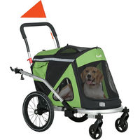 Produktbild von PawHut 2-in-1 Fahrradanhänger und Hundebuggy für mittelgroße Hunde mit Stoßdämpfer und Reflektoren aus wasserfestem Oxford-Gewebe Grün