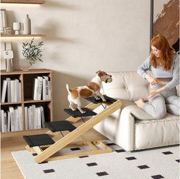 PawHut 2 in 1 Haustiertreppe aus Holz für große Hunde und Senioren 4-stufig 62,5 cm Natur – Bild 1 von 5