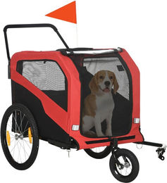 PawHut 2-in-1 Hundeanhänger und Fahrradanhänger für große Hunde mit Reflektoren aus Oxford-Gewebe, Rot – Bild 1 von 10