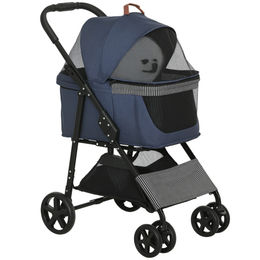 PawHut 2-in-1 Hundebuggy und Katzenbuggy mit abnehmbarer Transporttasche aus Oxford-Gewebe Dunkelblau Schwarz – Bild 1 von 12
