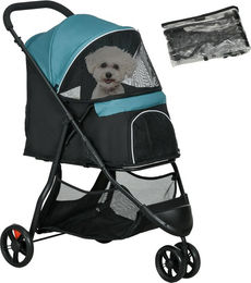 PawHut 2 in 1 Hundebuggy und Katzenwagen klappbar für kleine Hunde und Katzen bis 10 kg mit Regenschutz und Kissen in Grün - 1 Stk. – Bild 1 von 13