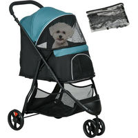 Produktbild von PawHut 2 in 1 Hundebuggy und Katzenwagen klappbar für kleine Hunde und Katzen bis 10 kg mit Regenschutz und Kissen in Grün - 1 Stk.