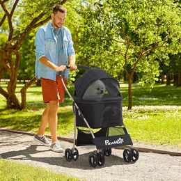 PawHut 2 in 1 Hundewagen und Hundetrolley mit Tragetasche aus Oxford-Gewebe für kleine Hunde und Katzen, Schwarz - 1 Stk. – Bild 1 von 9