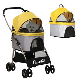 PawHut 2 in 1 Hundewagen und Katzenbuggy faltbar für kleine Hunde und Katzen bis 10kg Gelb – Bild 1 von 9